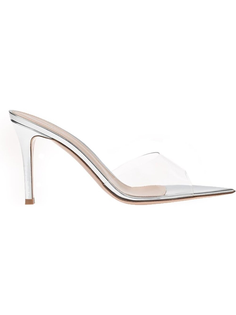 Women's Silver Clear Pointed Open Toe Stiletto Heel Slide Sandals Transparent